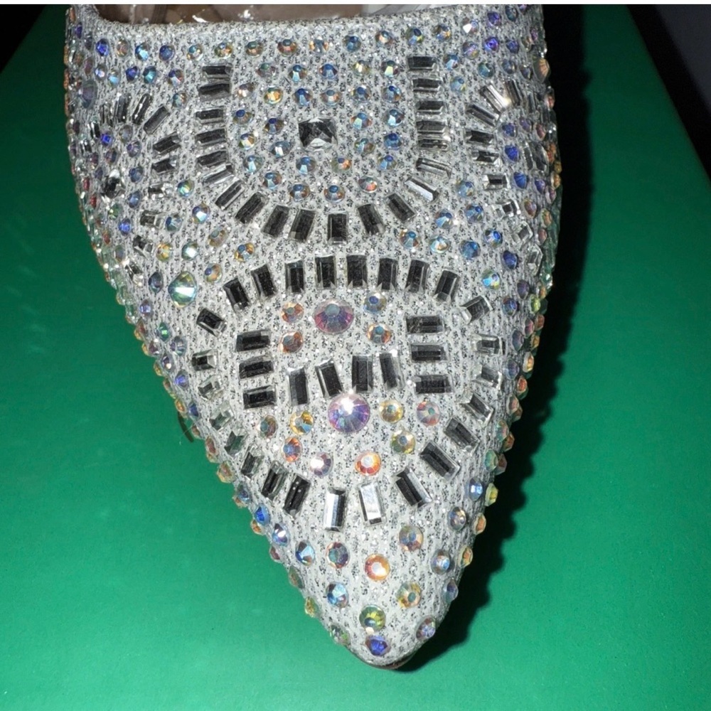 Glitzy Lauren Lorraine Rachel Silver Shimmer Sling Back Stilletos Size 11 - Picture 2 of 3